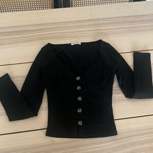 Reformation Black Long Sleeve Knit Top size xs